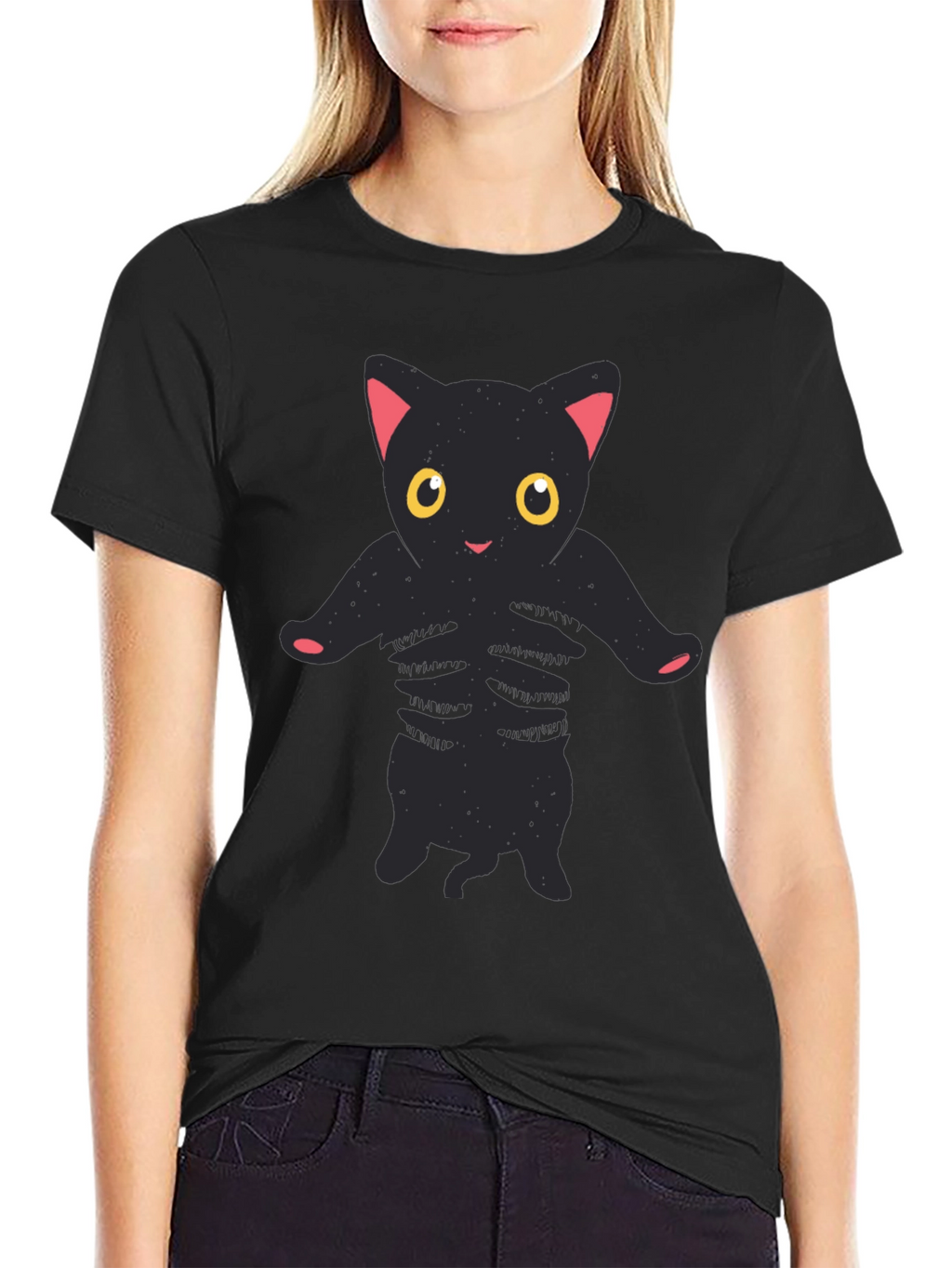 Black Cat Skeleton Graphic Tee - Halloween T-Shirt