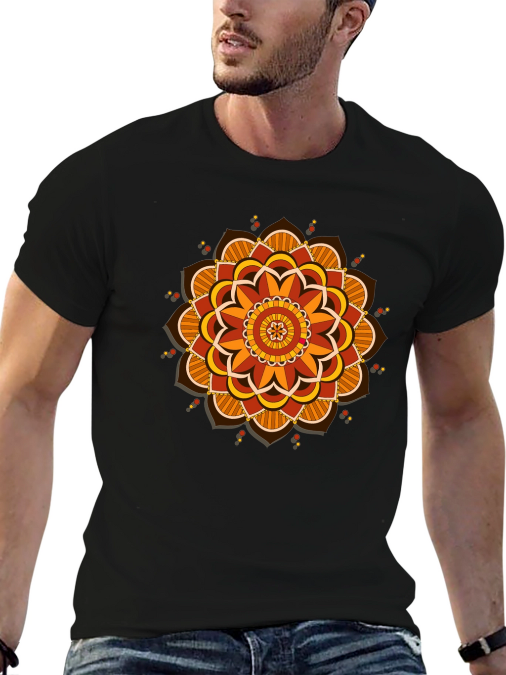 Mandala Graphic Tee - Black Cotton Blend