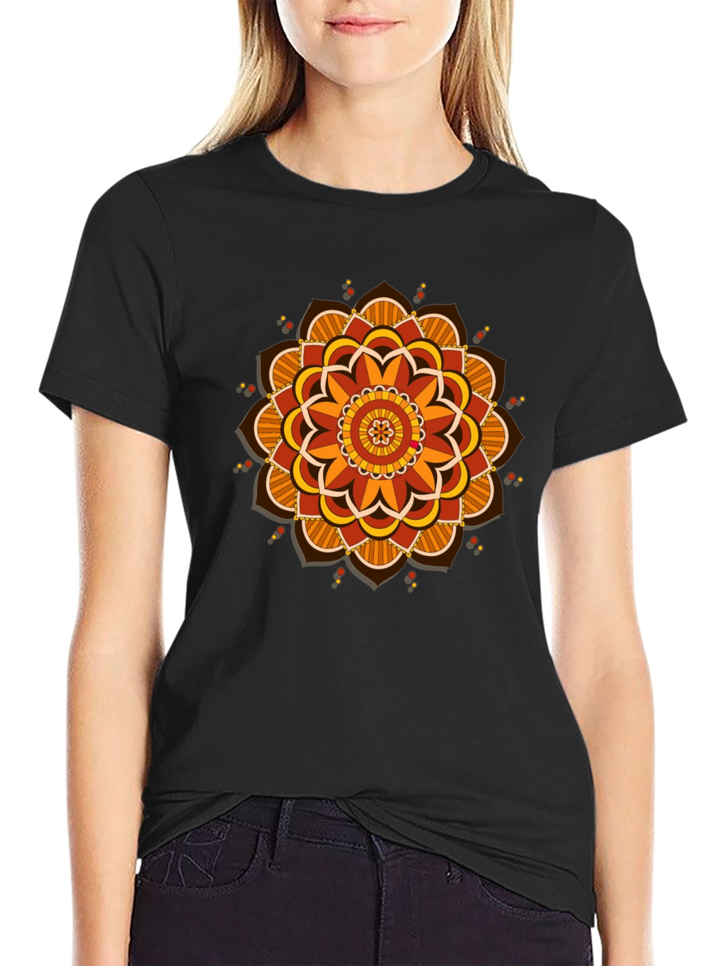 Mandala Graphic Tee - Black Cotton Blend