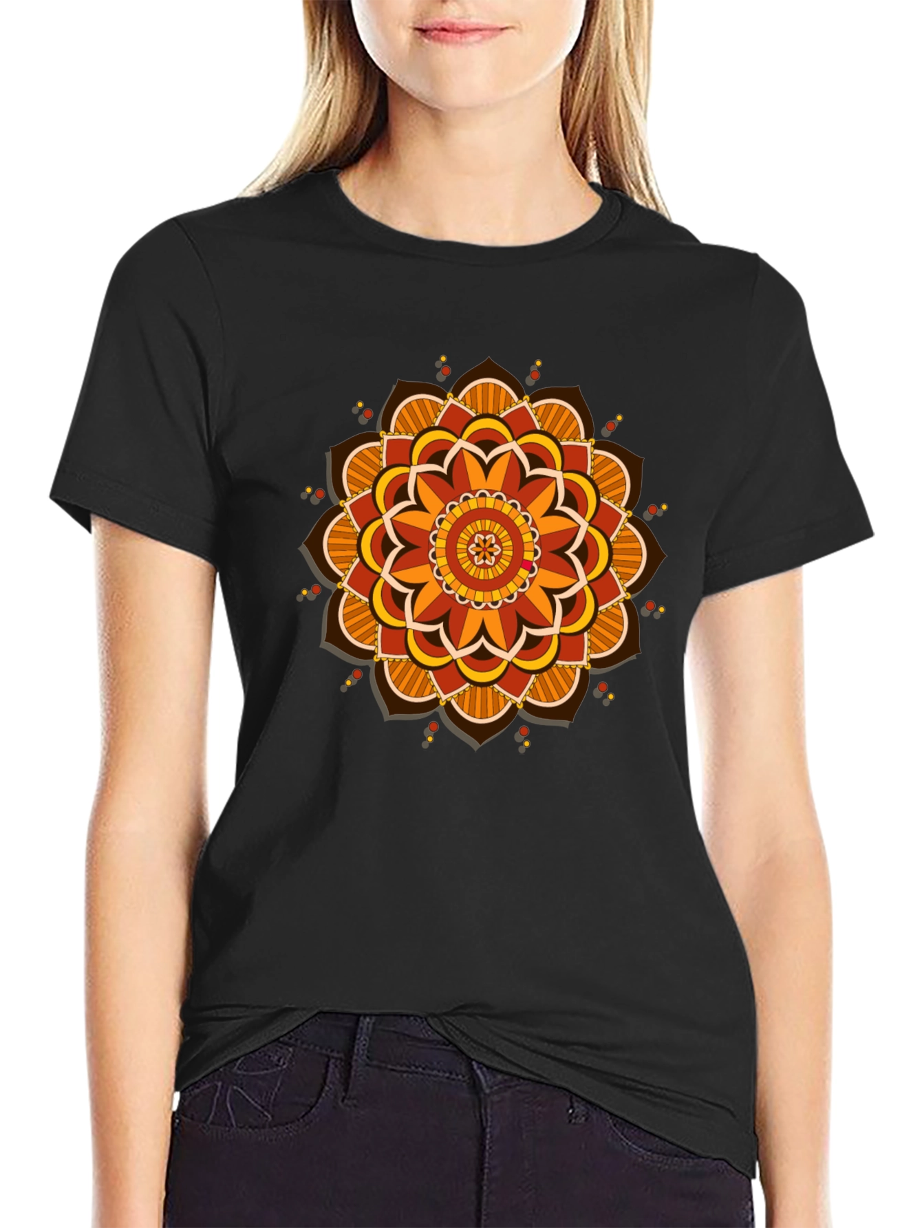 Mandala Graphic Tee - Black Cotton Blend