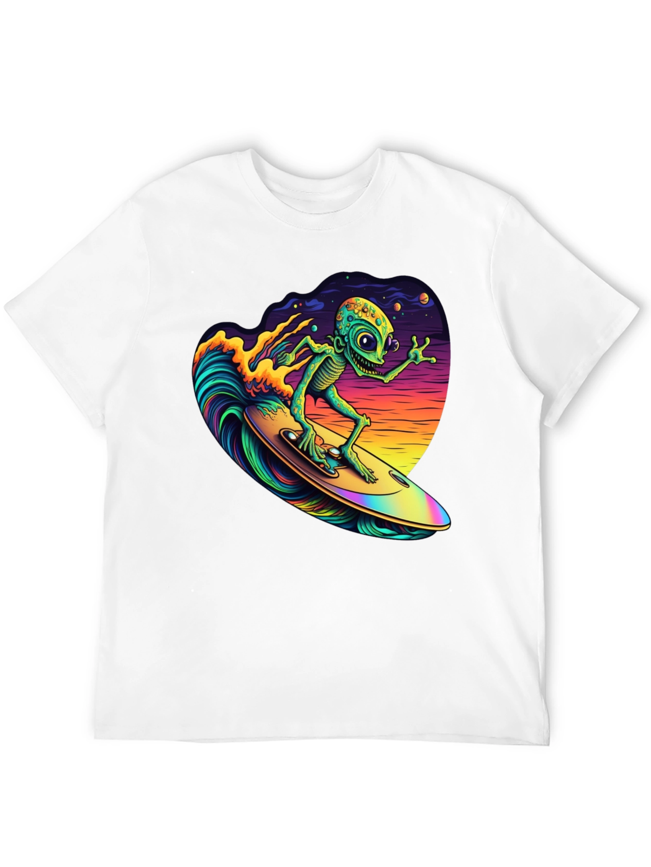 Surfing Alien T-Shirt - Black Cotton Tee