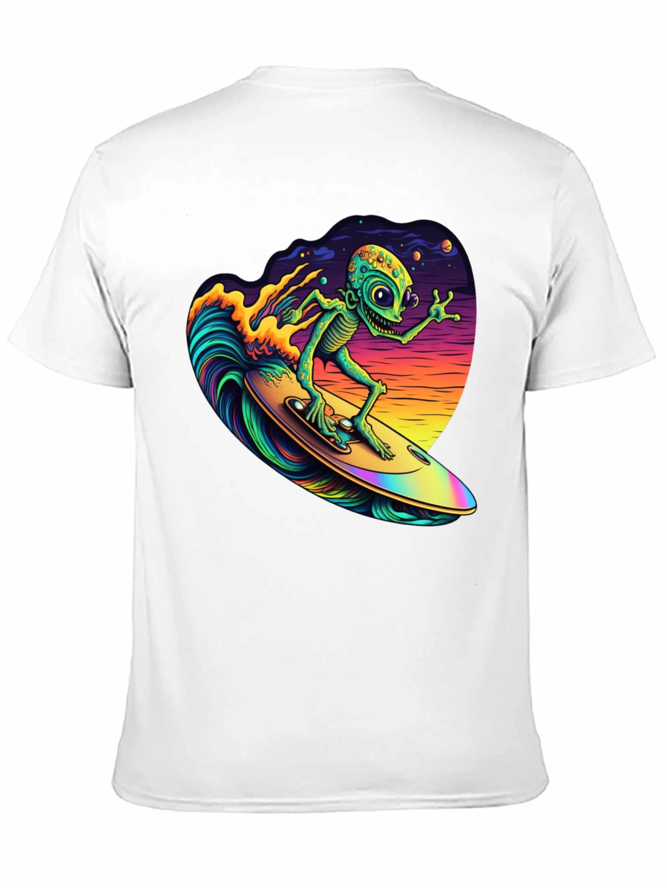 Surfing Alien T-Shirt - Black Cotton Tee