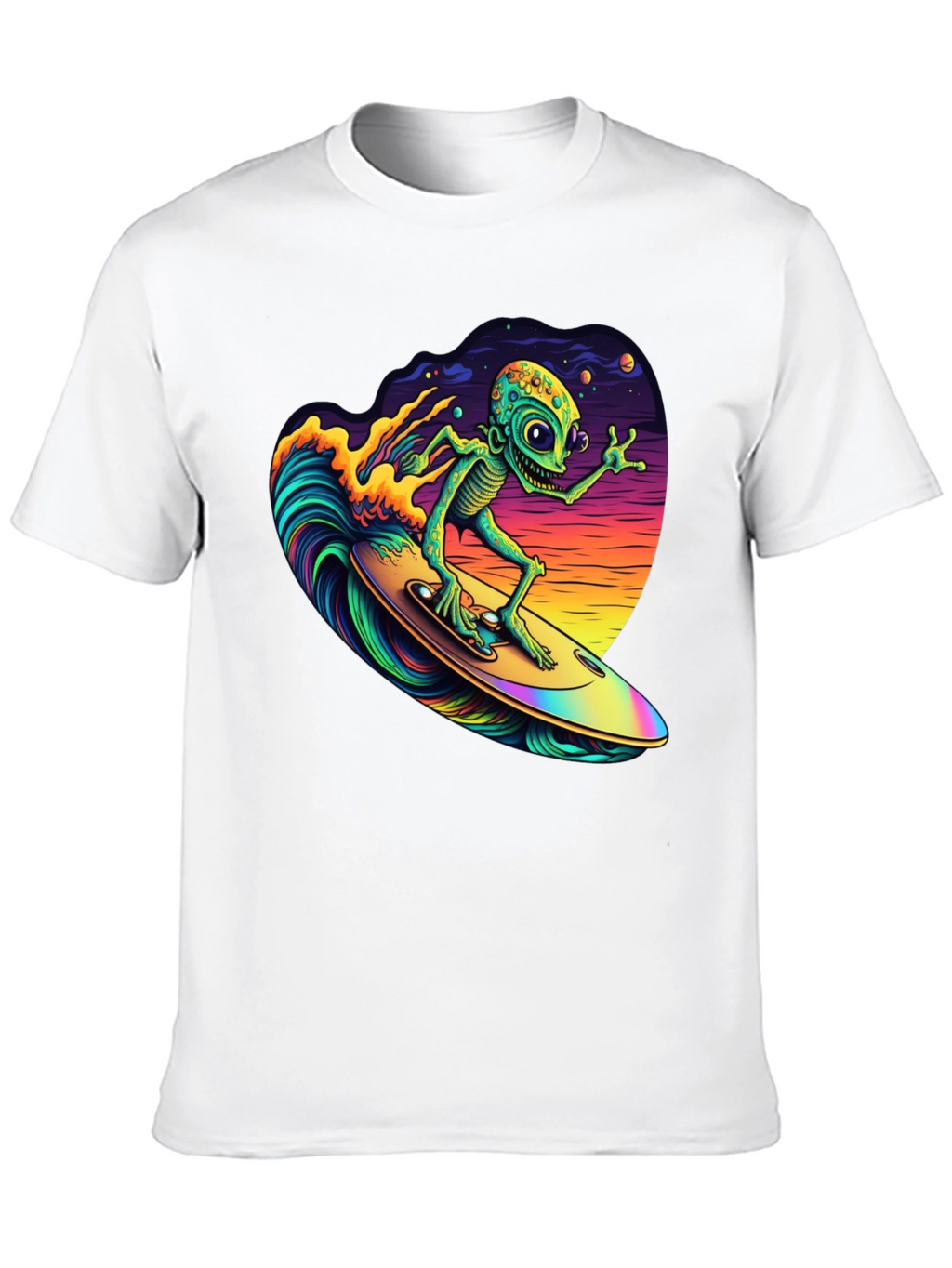 Surfing Alien T-Shirt - Black Cotton Tee