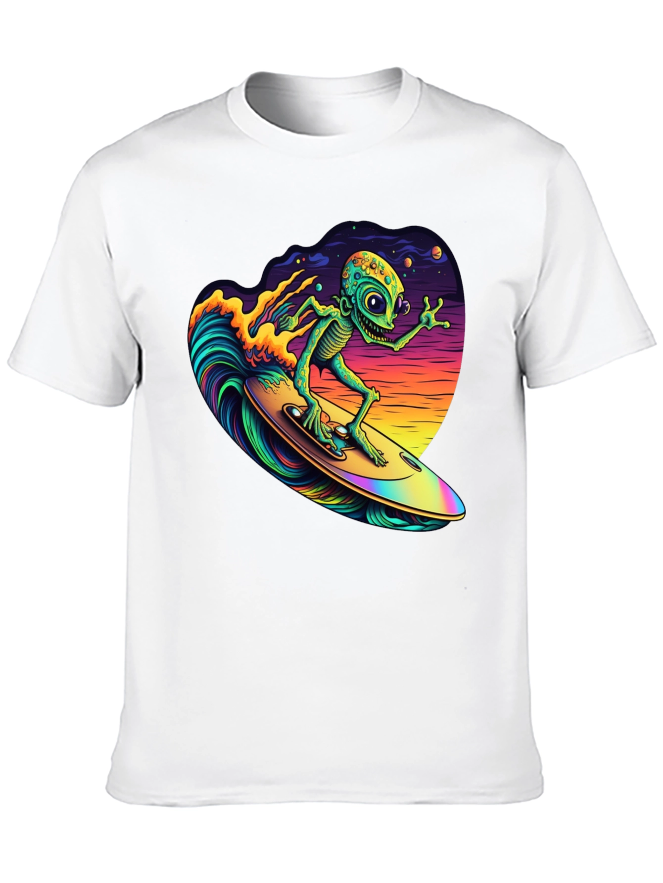 Surfing Alien T-Shirt - Black Cotton Tee