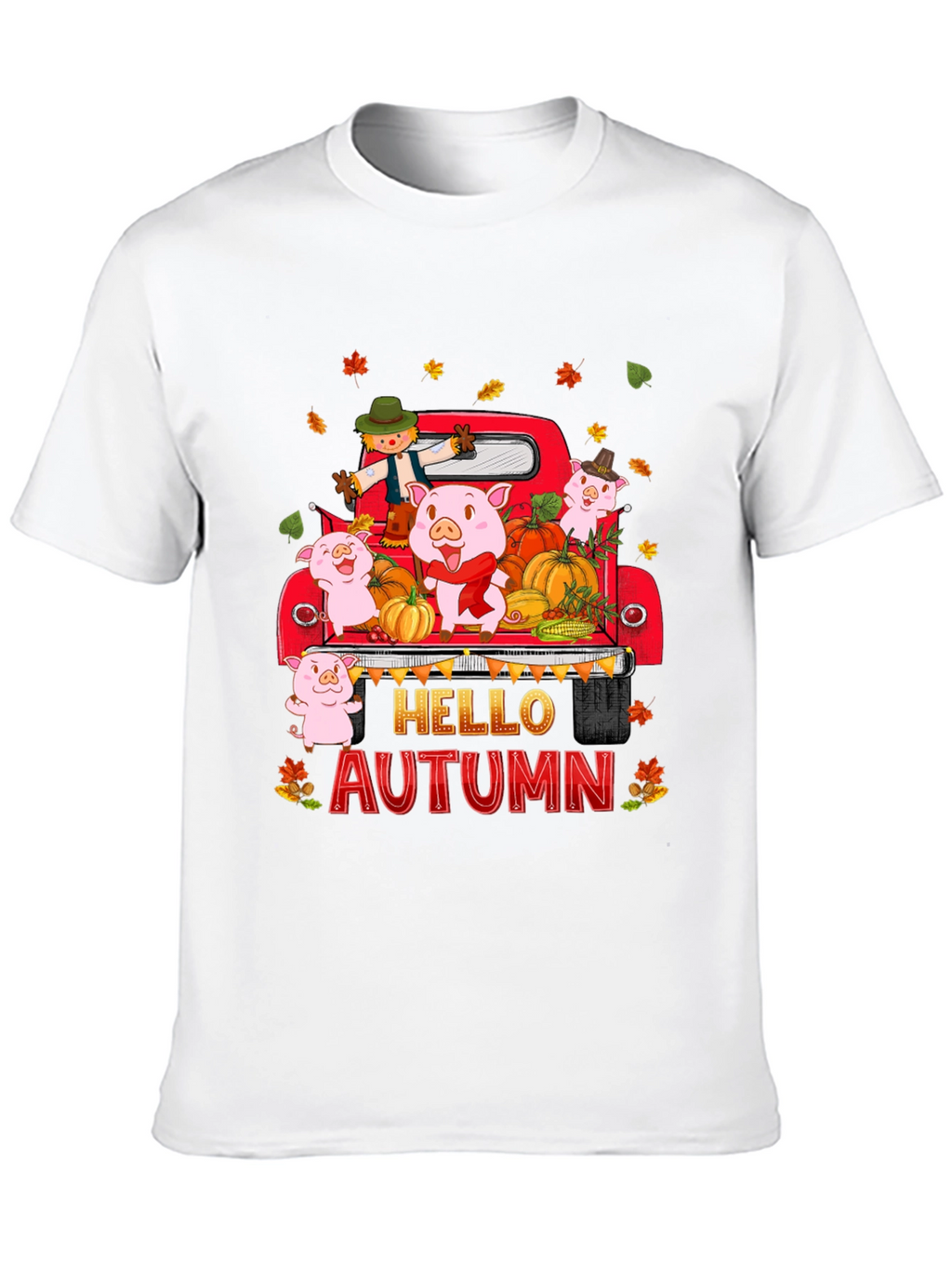 Hello Autumn Pig Truck Graphic T-Shirt