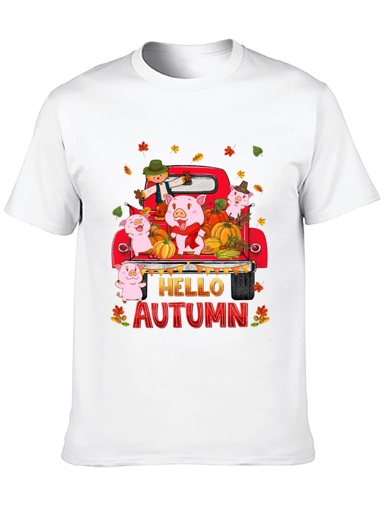 Hello Autumn Pig Truck Graphic T-Shirt