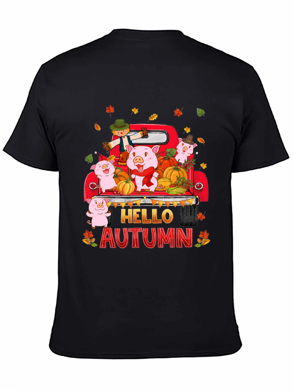 Hello Autumn Pig Truck Graphic T-Shirt