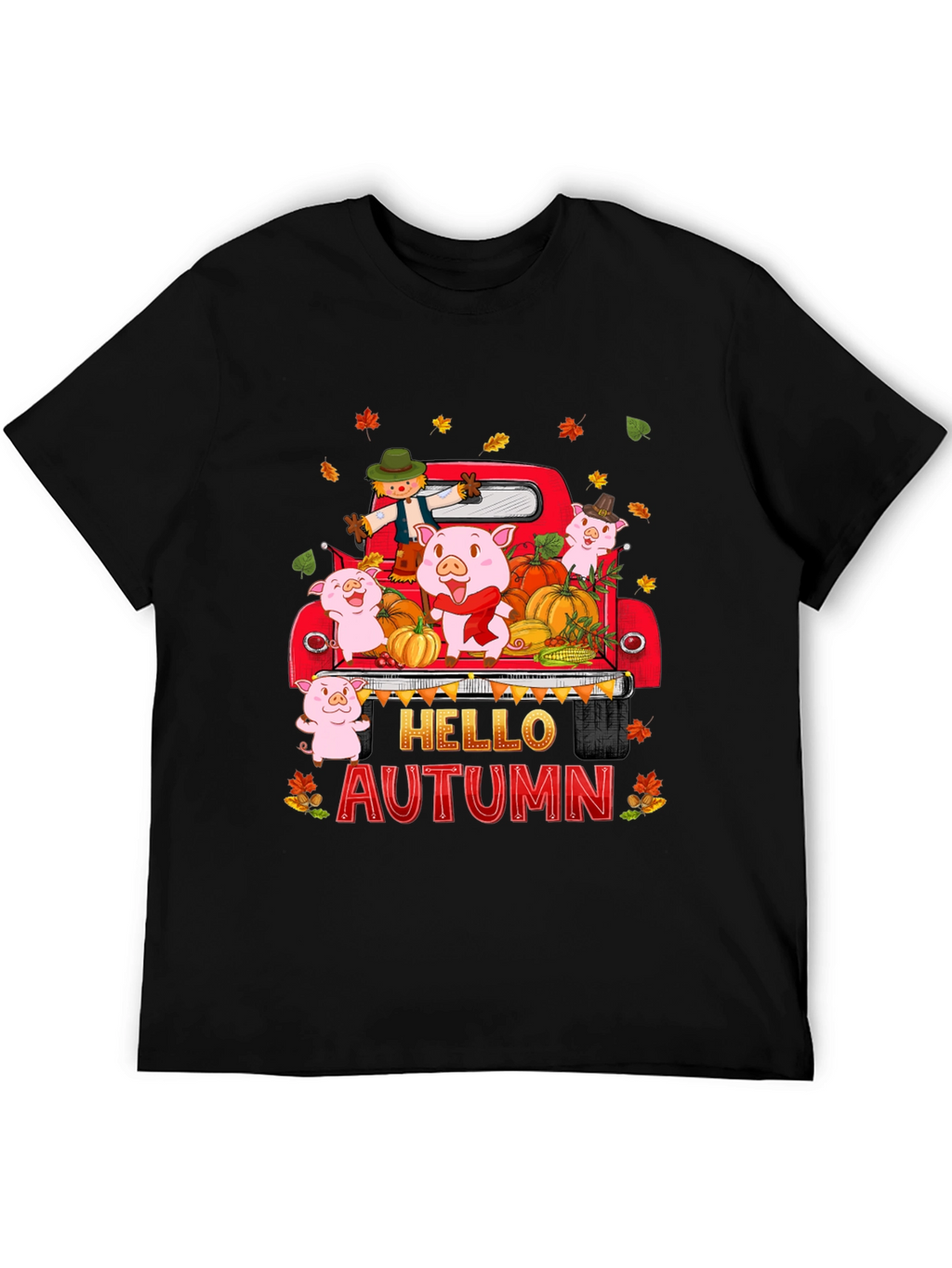 Hello Autumn Pig Truck Graphic T-Shirt