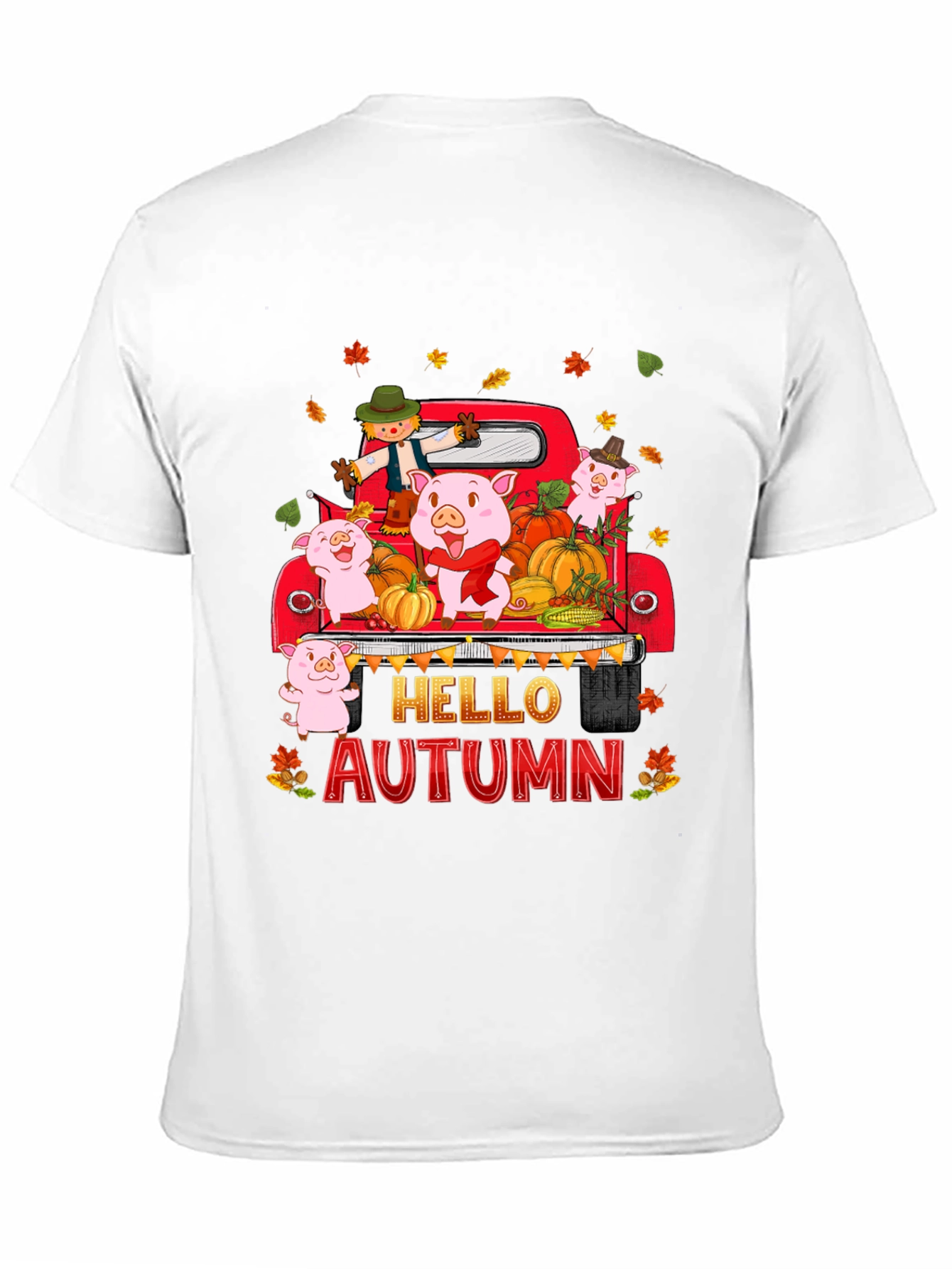 Hello Autumn Pig Truck Graphic T-Shirt