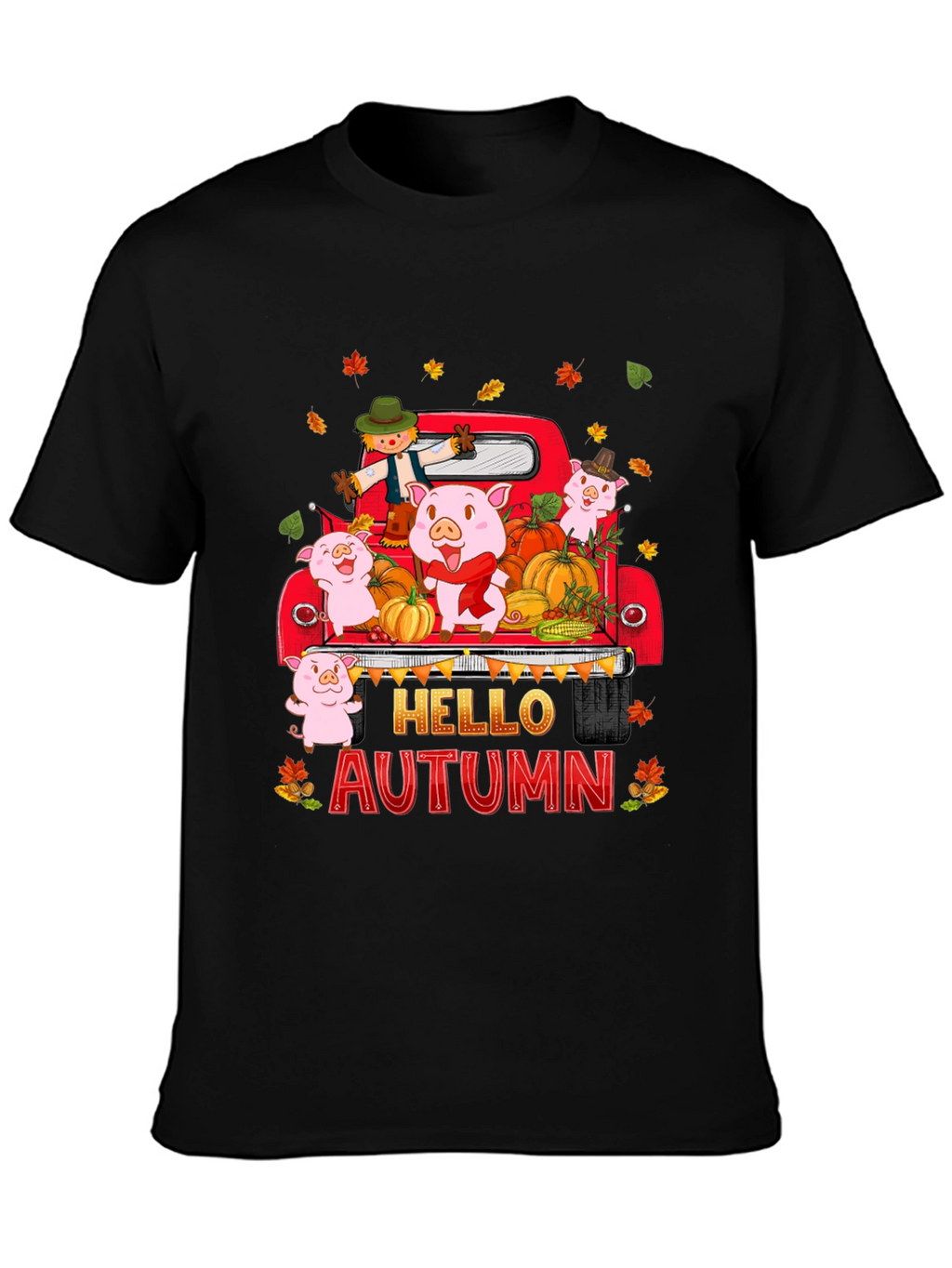 Hello Autumn Pig Truck Graphic T-Shirt