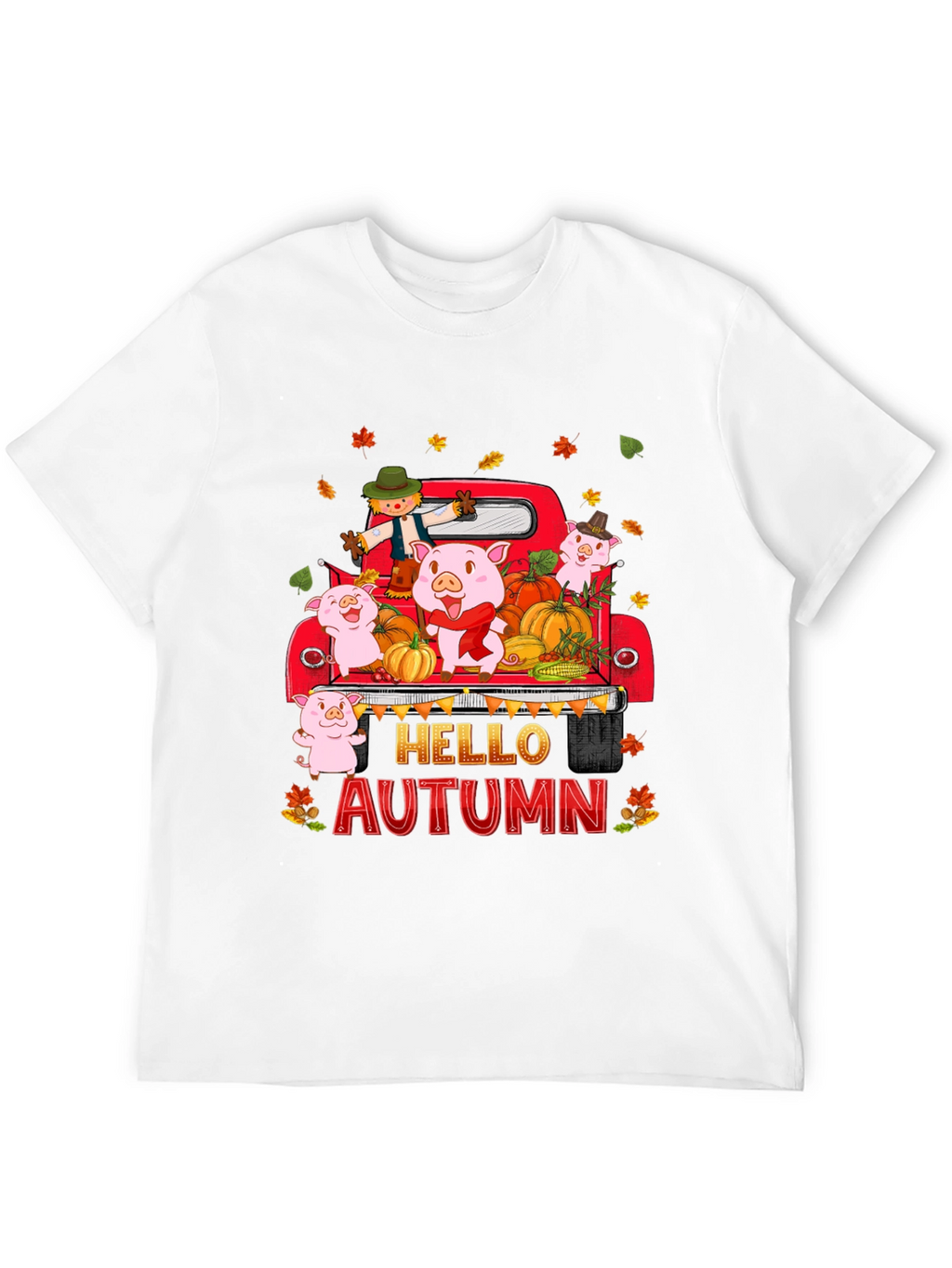 Hello Autumn Pig Truck Graphic T-Shirt