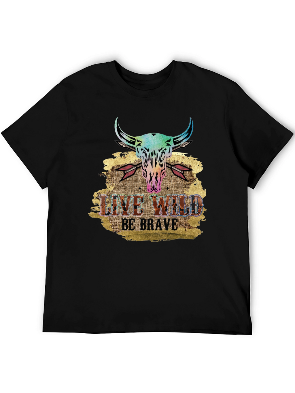 Live Wild Be Brave Bull Skull Graphic Tee