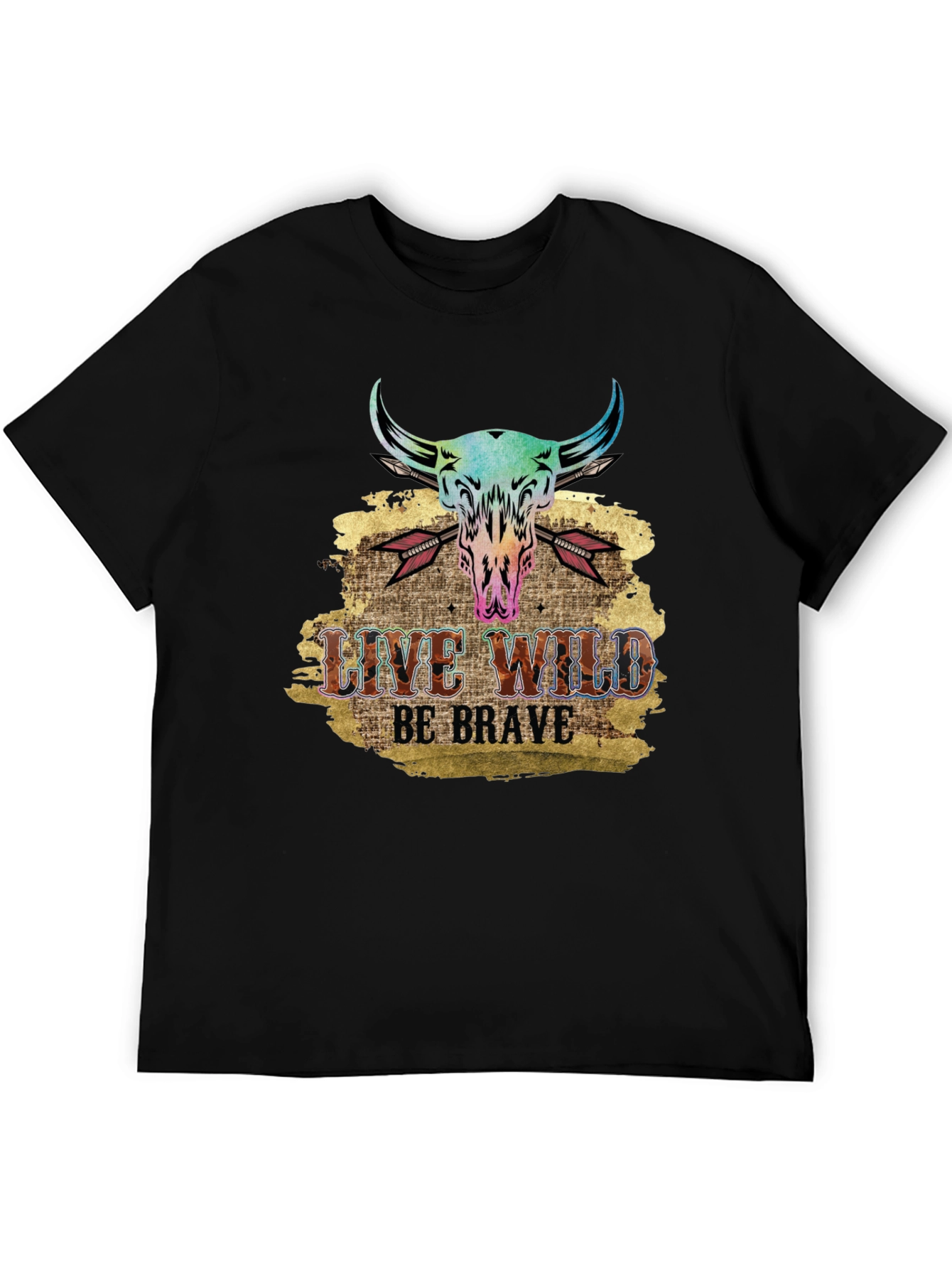 Live Wild Be Brave Bull Skull Graphic Tee