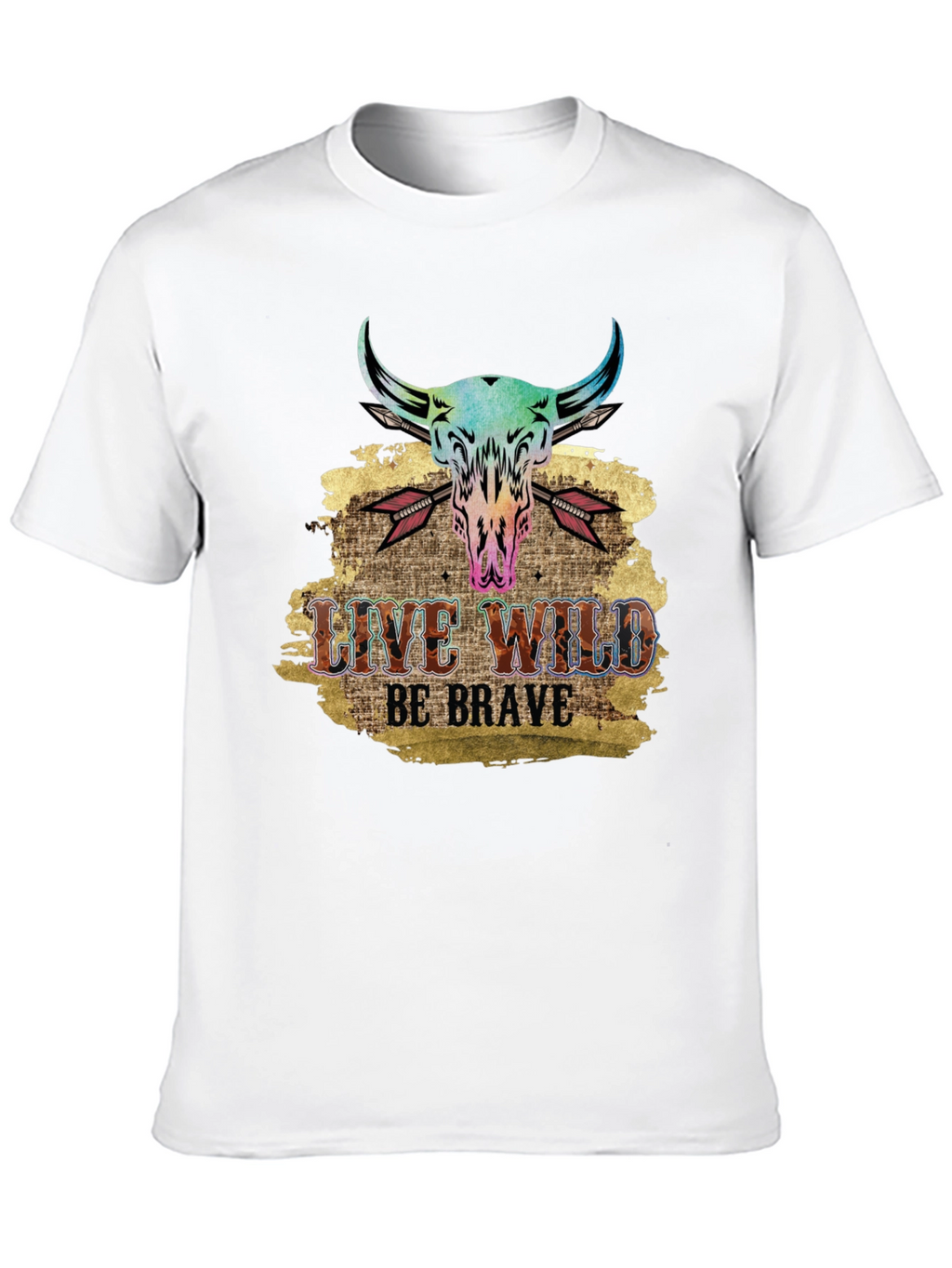 Live Wild Be Brave Bull Skull Graphic Tee