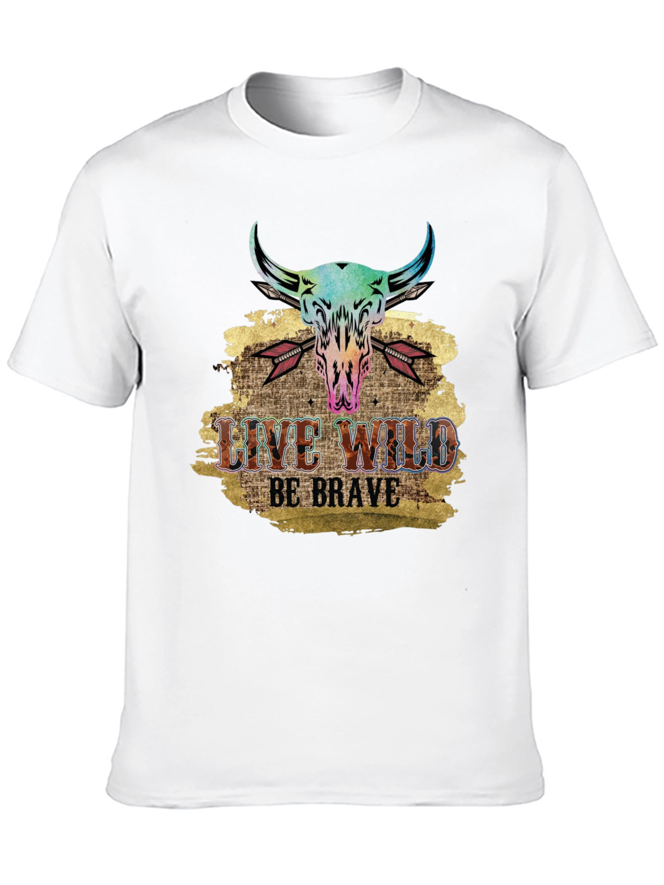 Live Wild Be Brave Bull Skull Graphic Tee