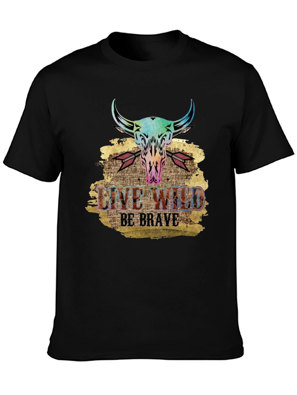 Live Wild Be Brave Bull Skull Graphic Tee