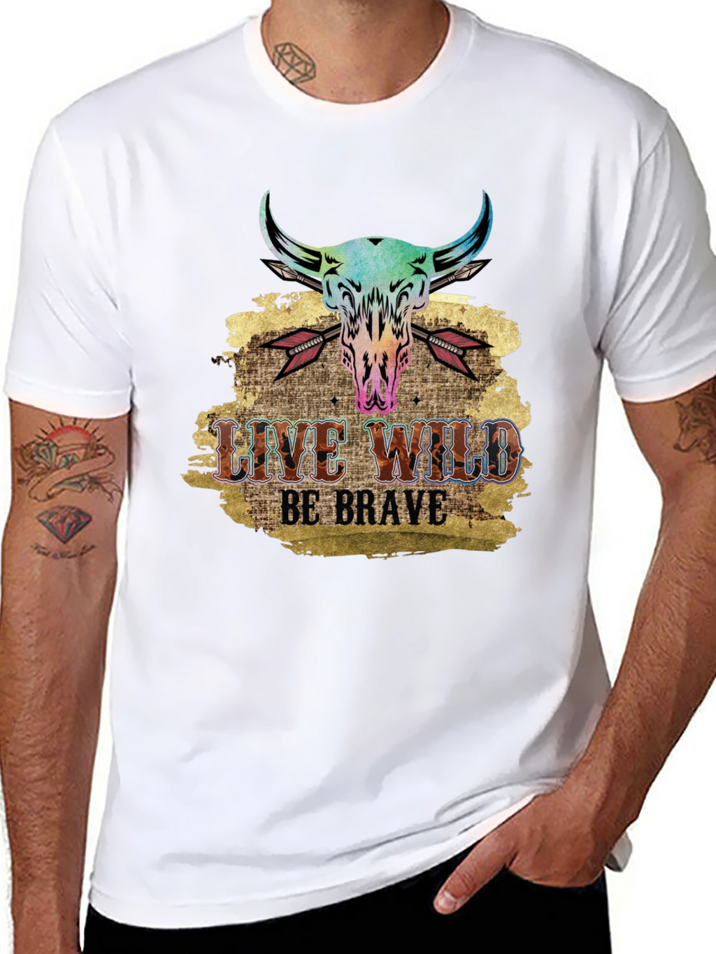Live Wild Be Brave Bull Skull Graphic Tee