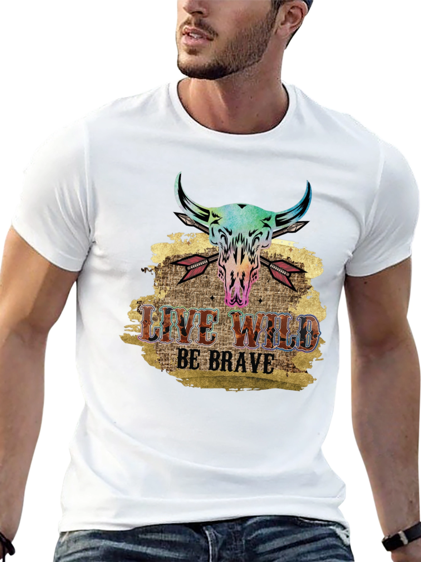 Live Wild Be Brave Bull Skull Graphic Tee