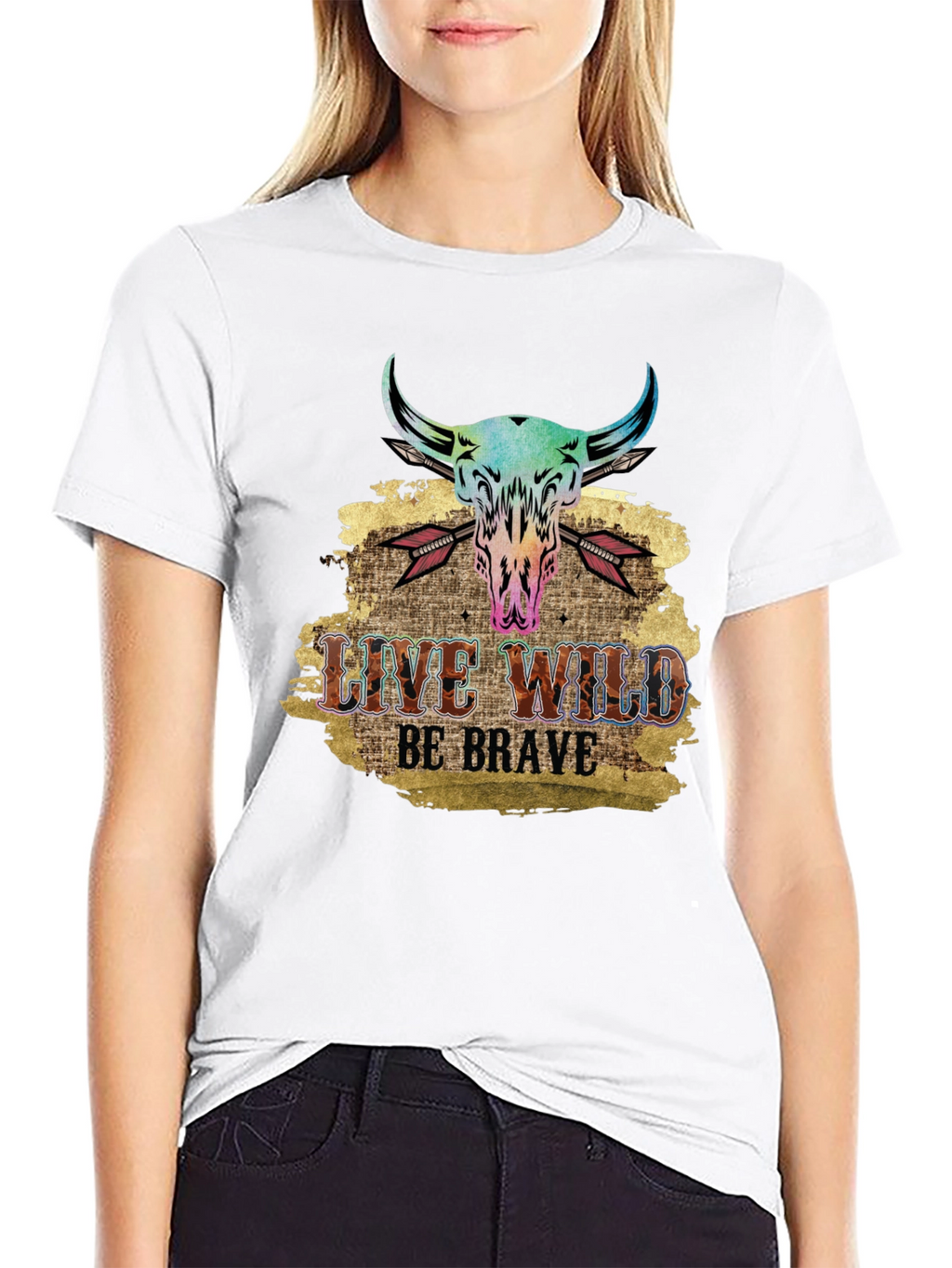 Live Wild Be Brave Bull Skull Graphic Tee