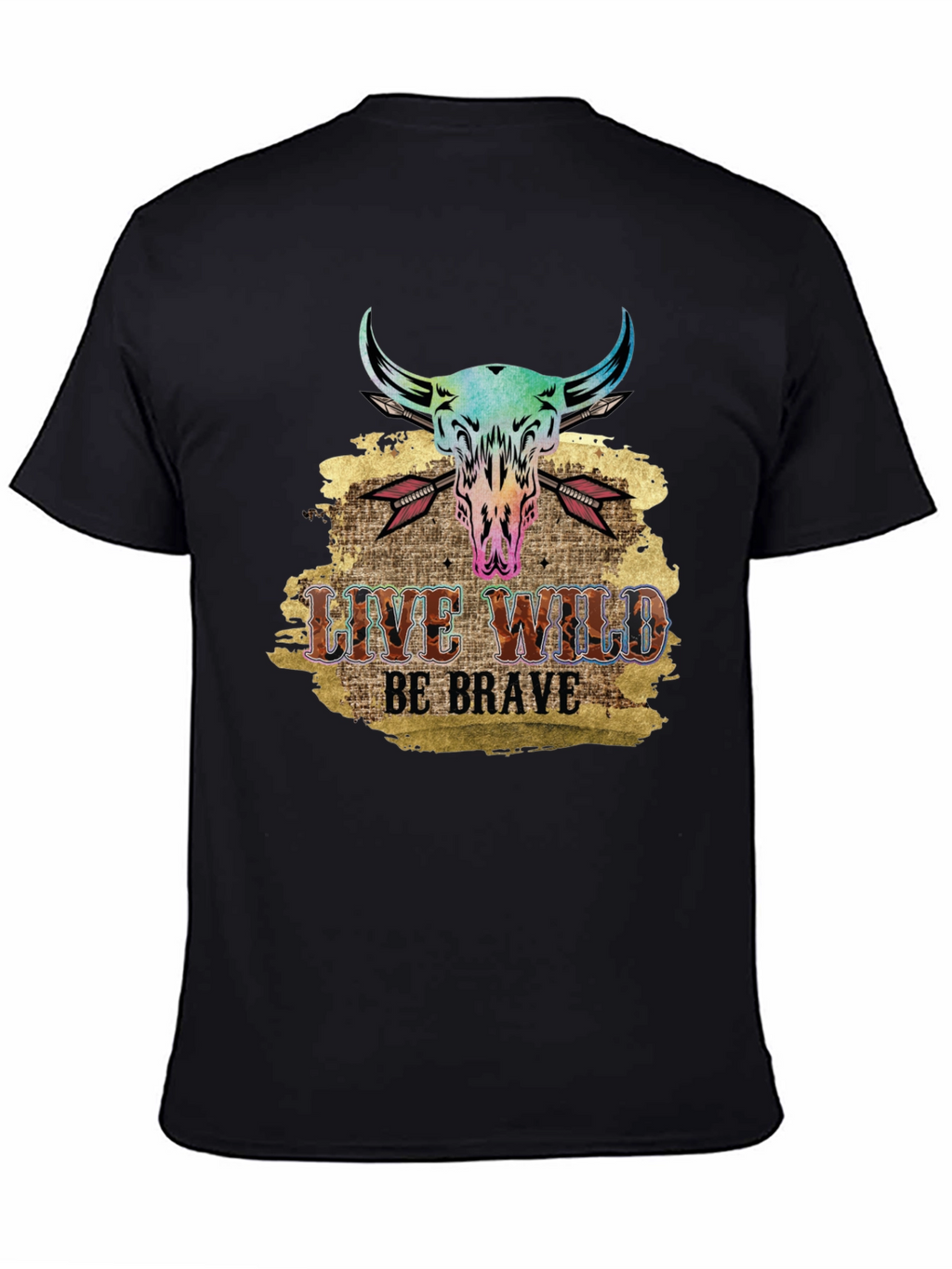Live Wild Be Brave Bull Skull Graphic Tee