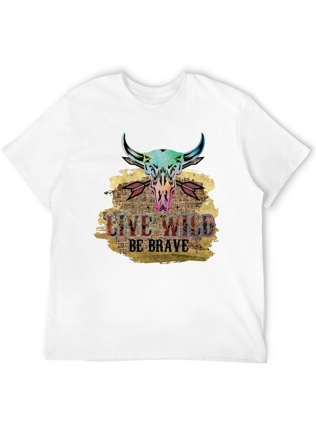 Live Wild Be Brave Bull Skull Graphic Tee