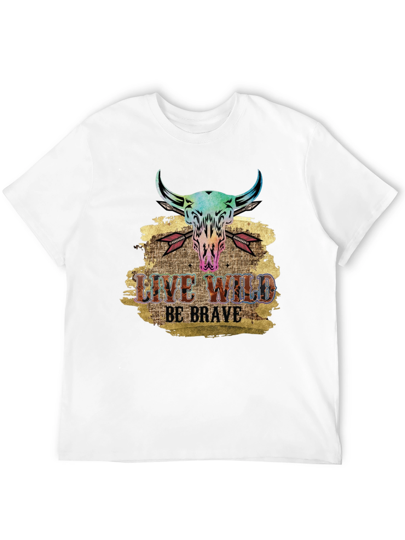 Live Wild Be Brave Bull Skull Graphic Tee