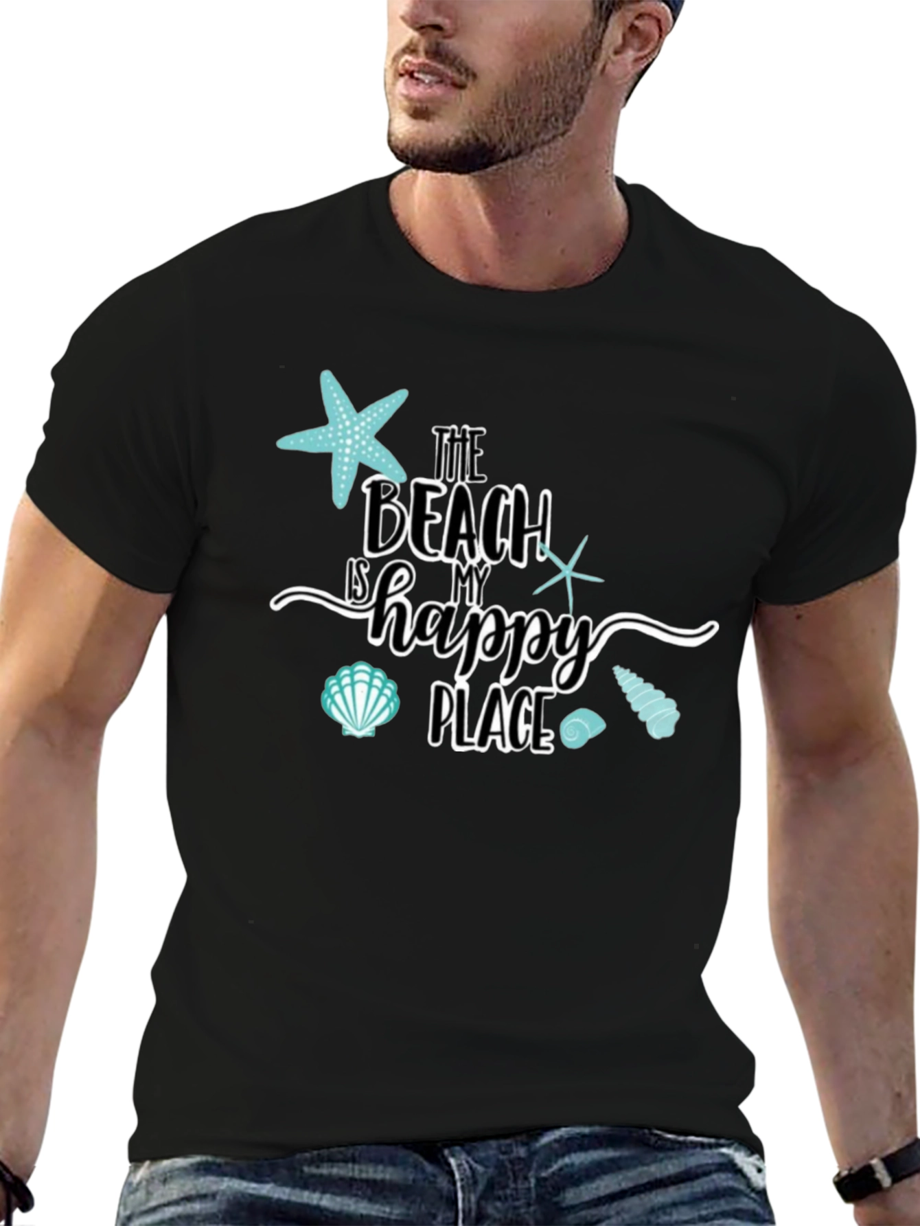 Beach Is My Happy Place Black Graphic Tee