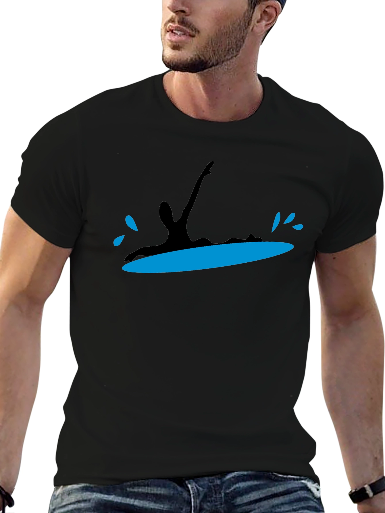 Surfing Silhouette Black T-Shirt