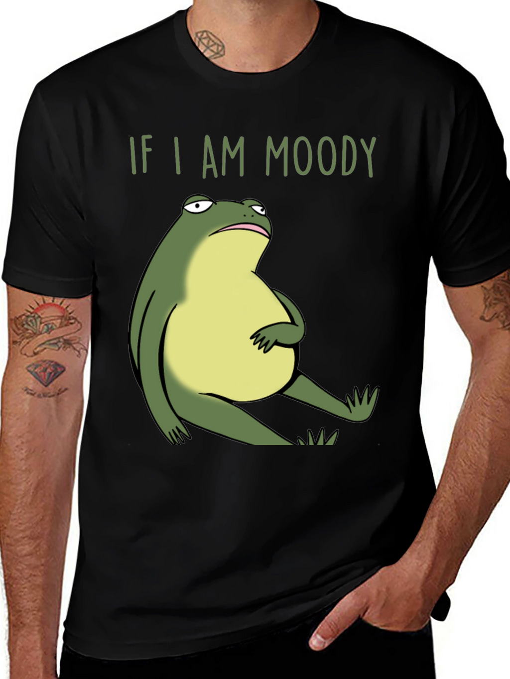 Moody Frog Graphic Tee - Unisex Black Cotton T-Shirt