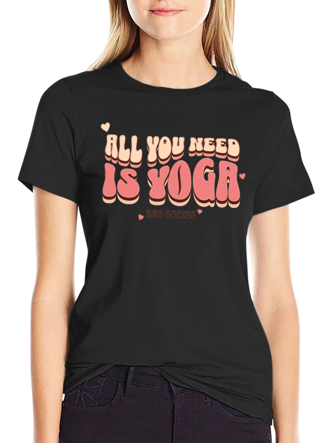 Yoga and Coffee Graphic Tee - Relaxed Fit Black T-Shirt