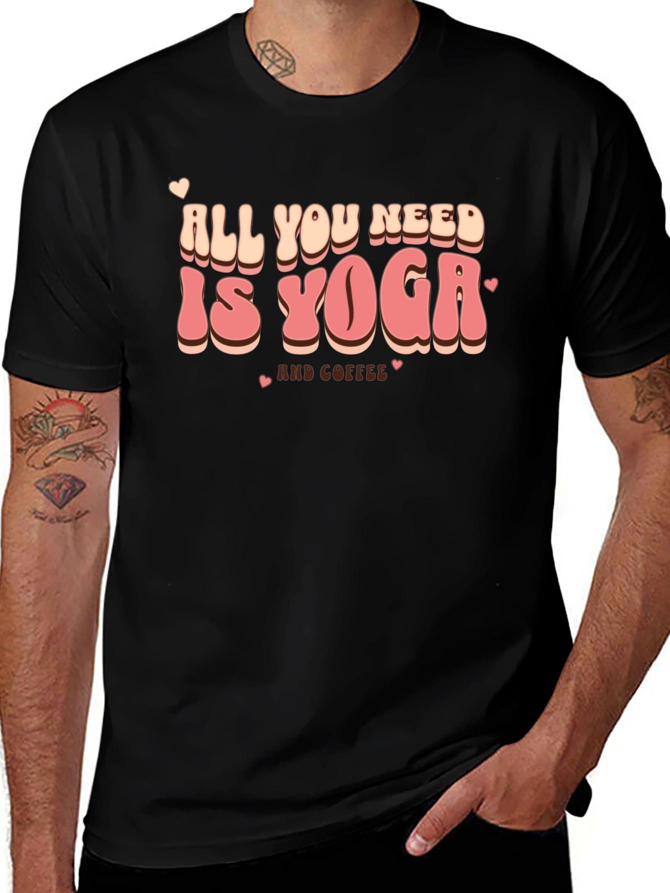 Yoga and Coffee Graphic Tee - Relaxed Fit Black T-Shirt