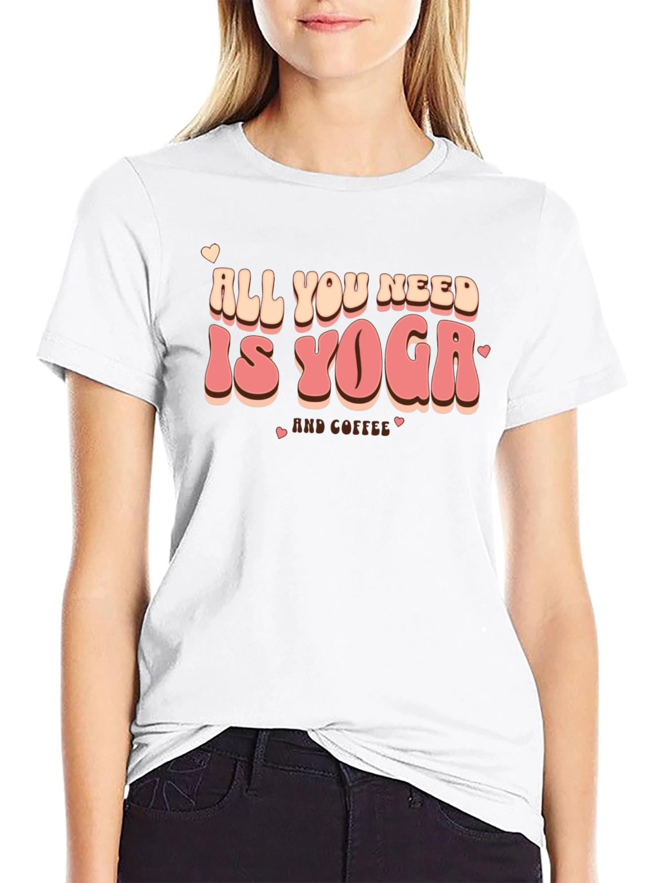 Yoga and Coffee Graphic Tee - Relaxed Fit Black T-Shirt