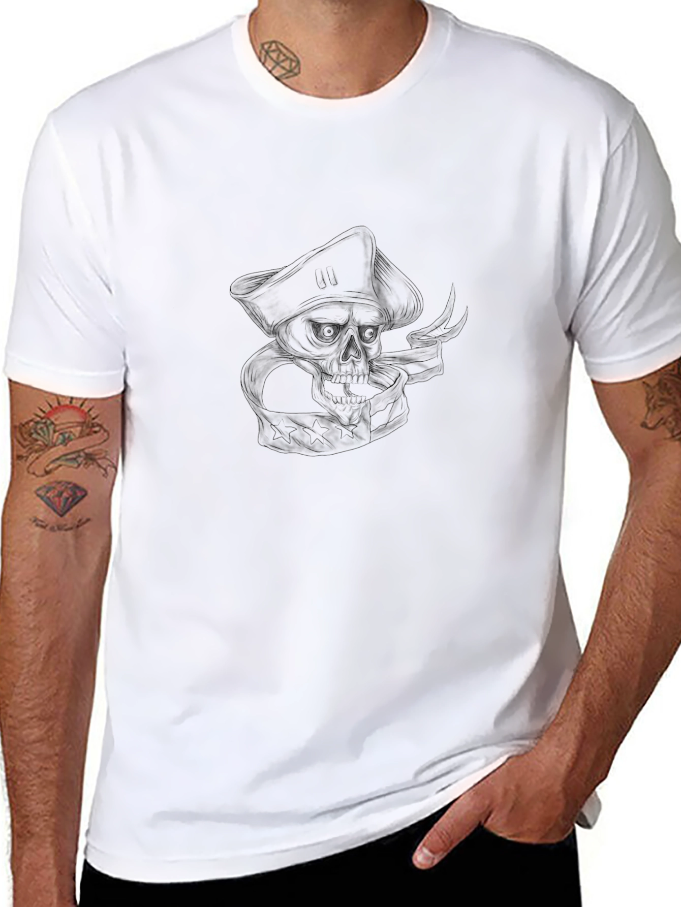 Mens Black Pirate Skull Graphic Tee