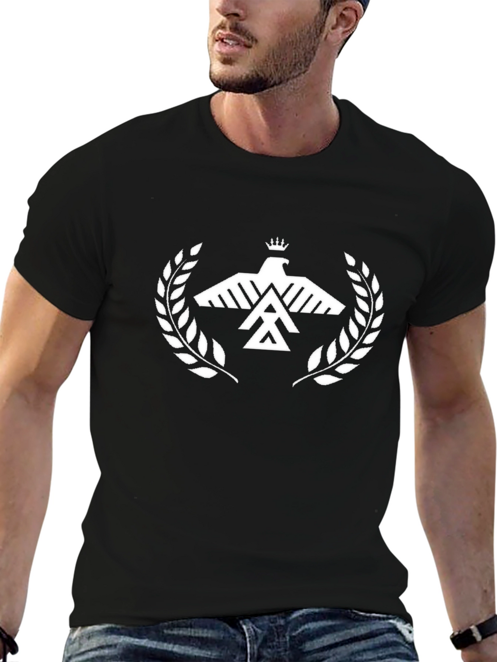 Black T-Shirt with White Eagle Crown Design