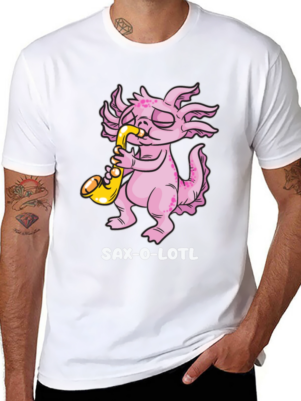 Saxolotl T-Shirt - Funny Axolotl Saxophone Player Tee