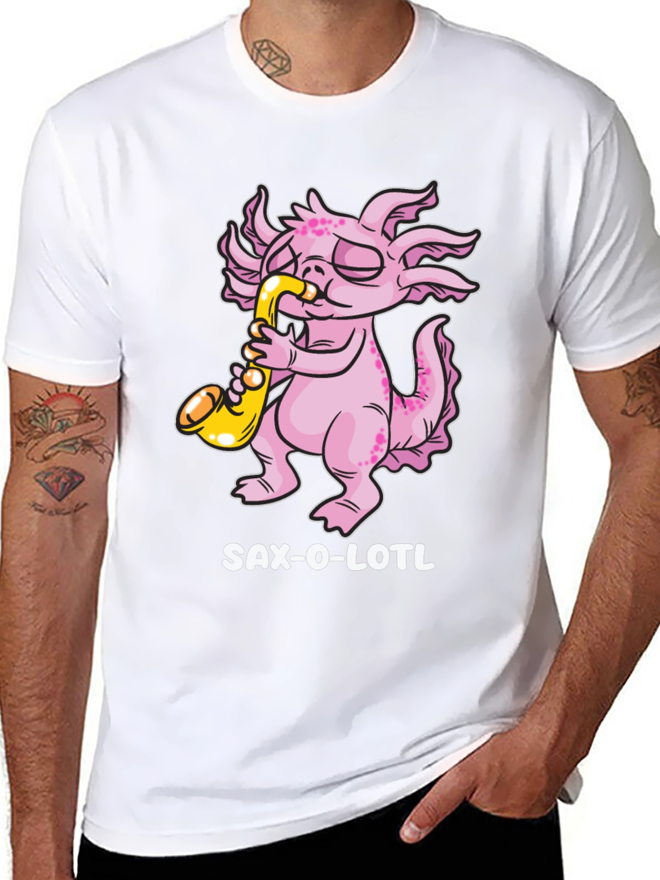 Saxolotl T-Shirt - Funny Axolotl Saxophone Player Tee