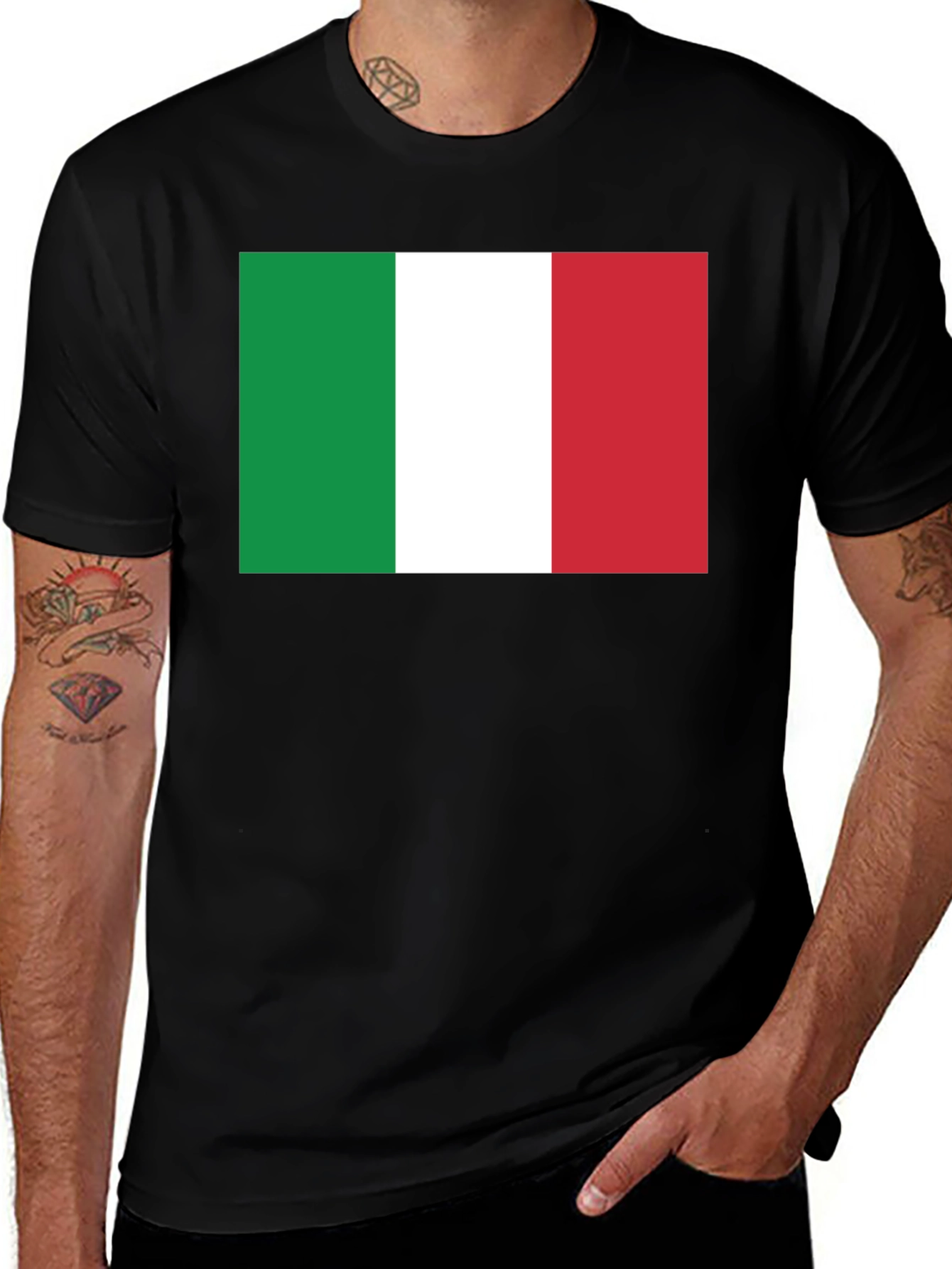 Italian Flag Graphic Tee - Black Cotton T-Shirt