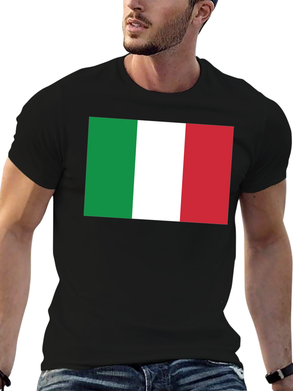 Italian Flag Graphic Tee - Black Cotton T-Shirt