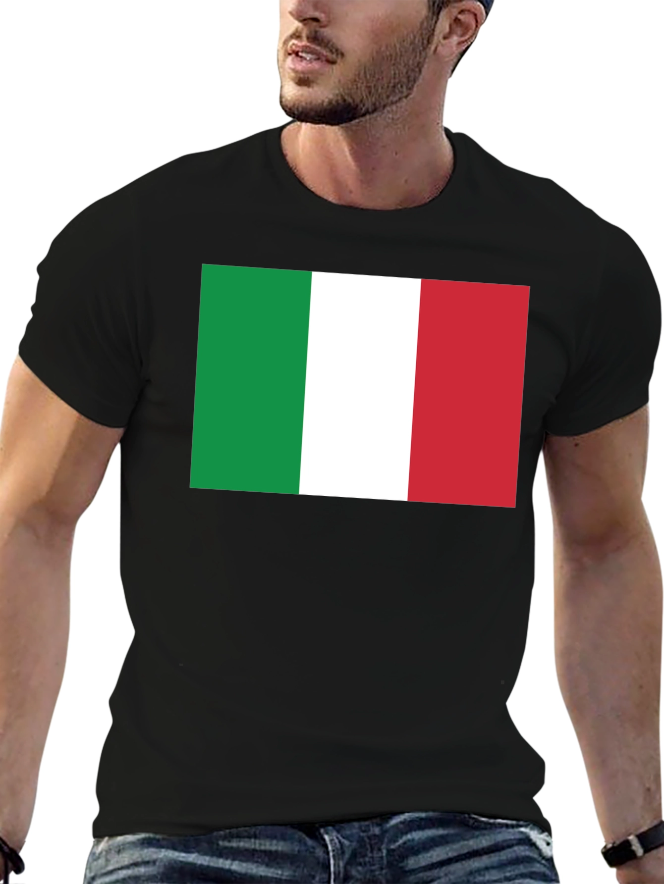 Italian Flag Graphic Tee - Black Cotton T-Shirt