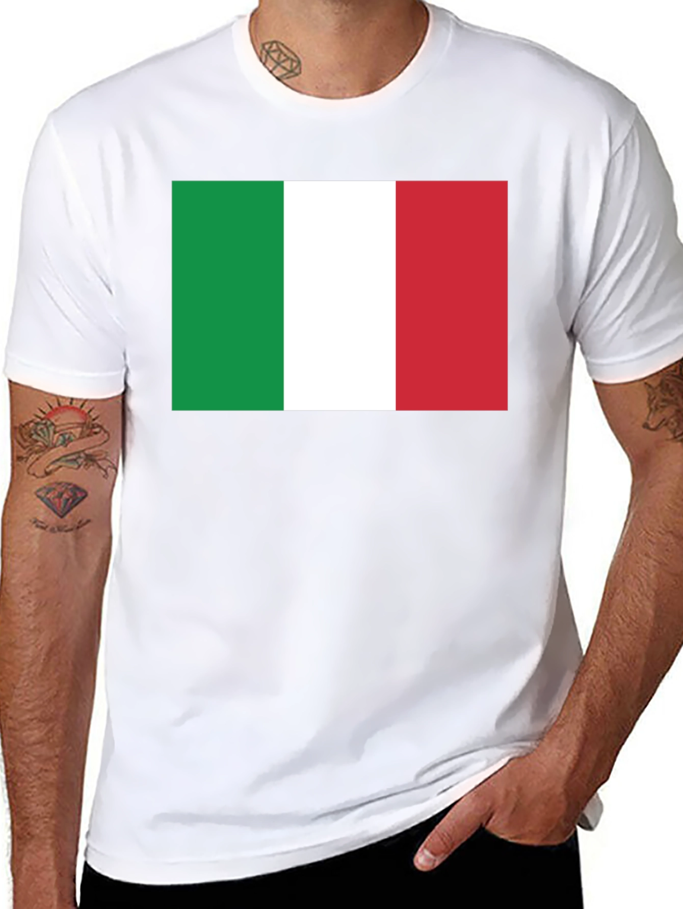 Italian Flag Graphic Tee - Black Cotton T-Shirt