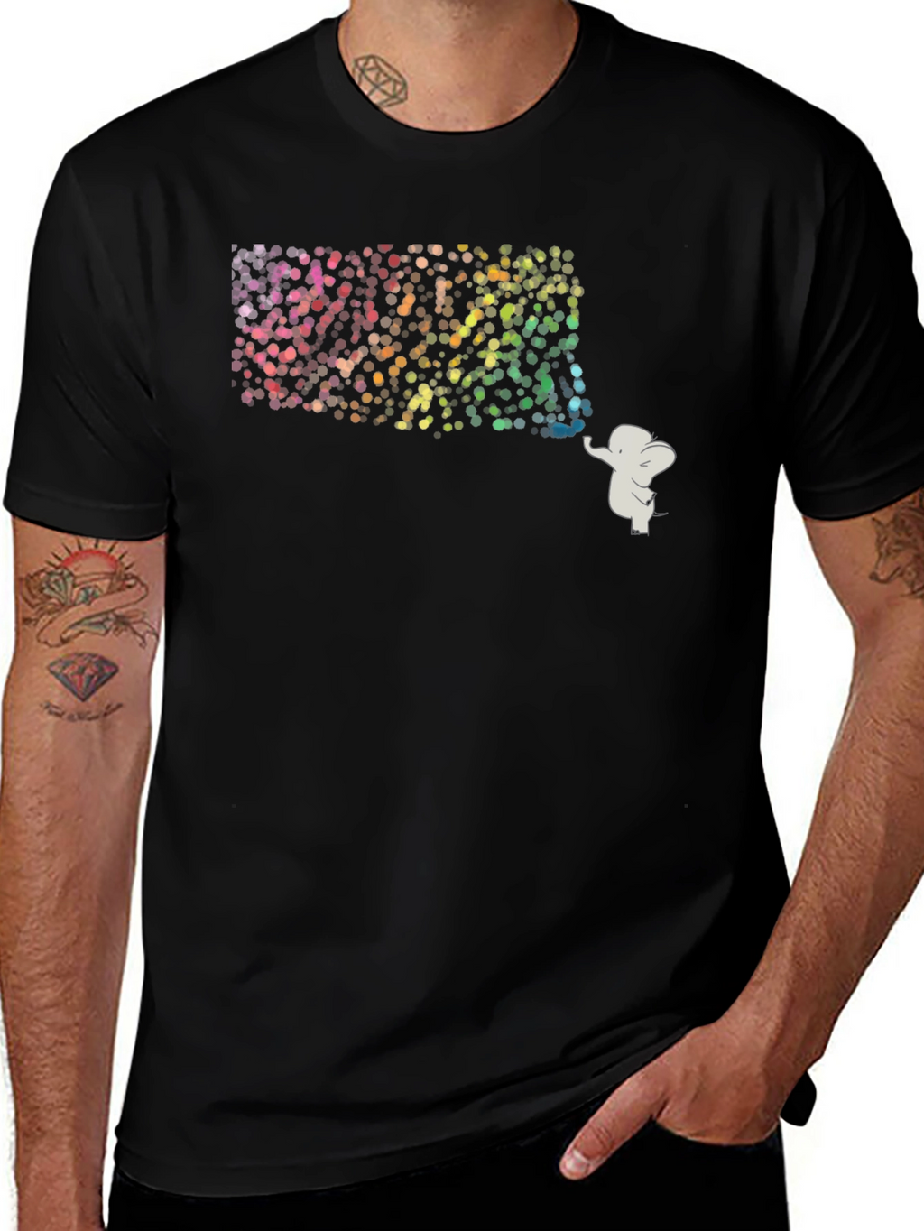 Elephant Rainbow Graphic Tee - Mens Black T-Shirt