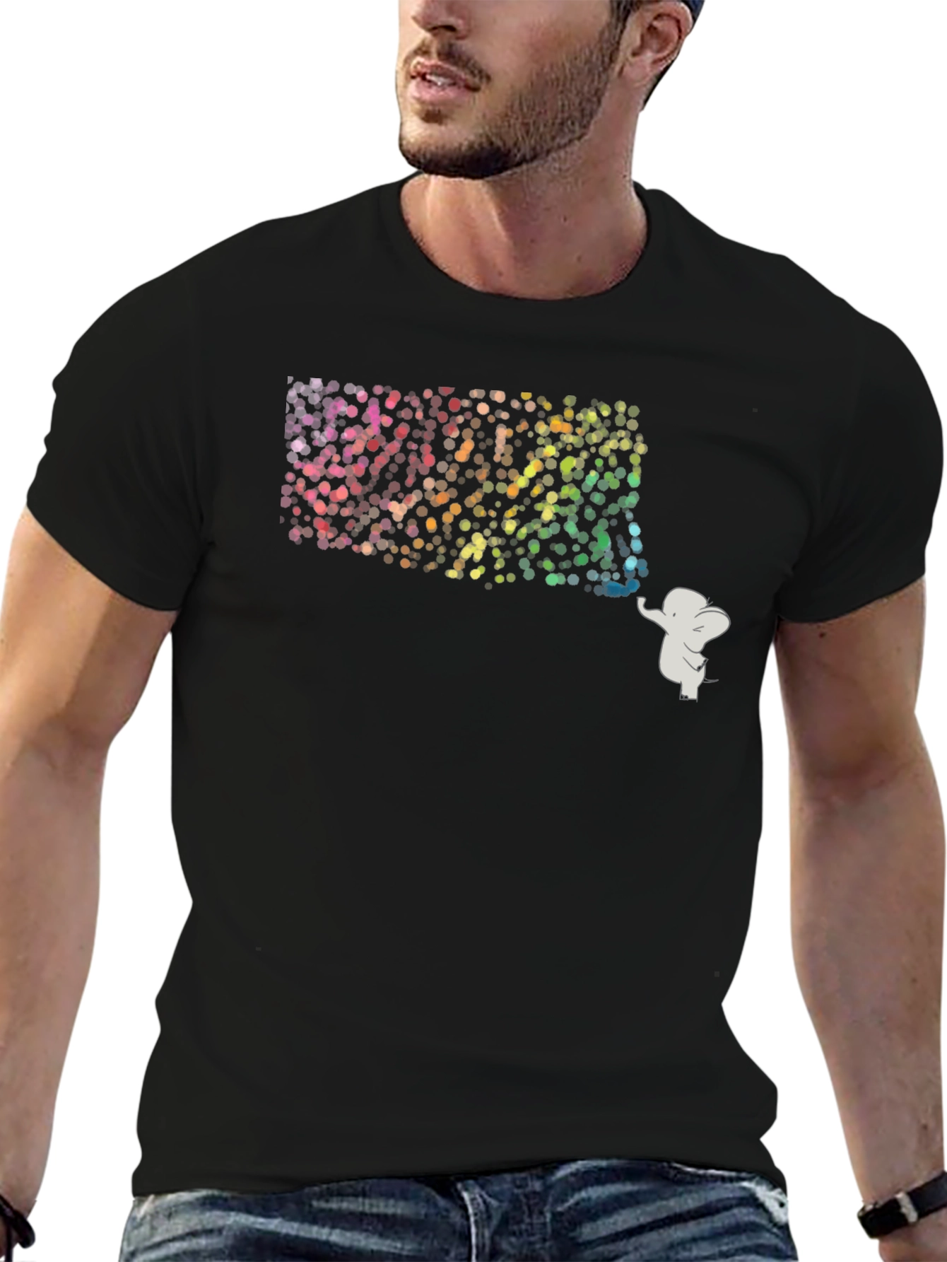 Elephant Rainbow Graphic Tee - Mens Black T-Shirt