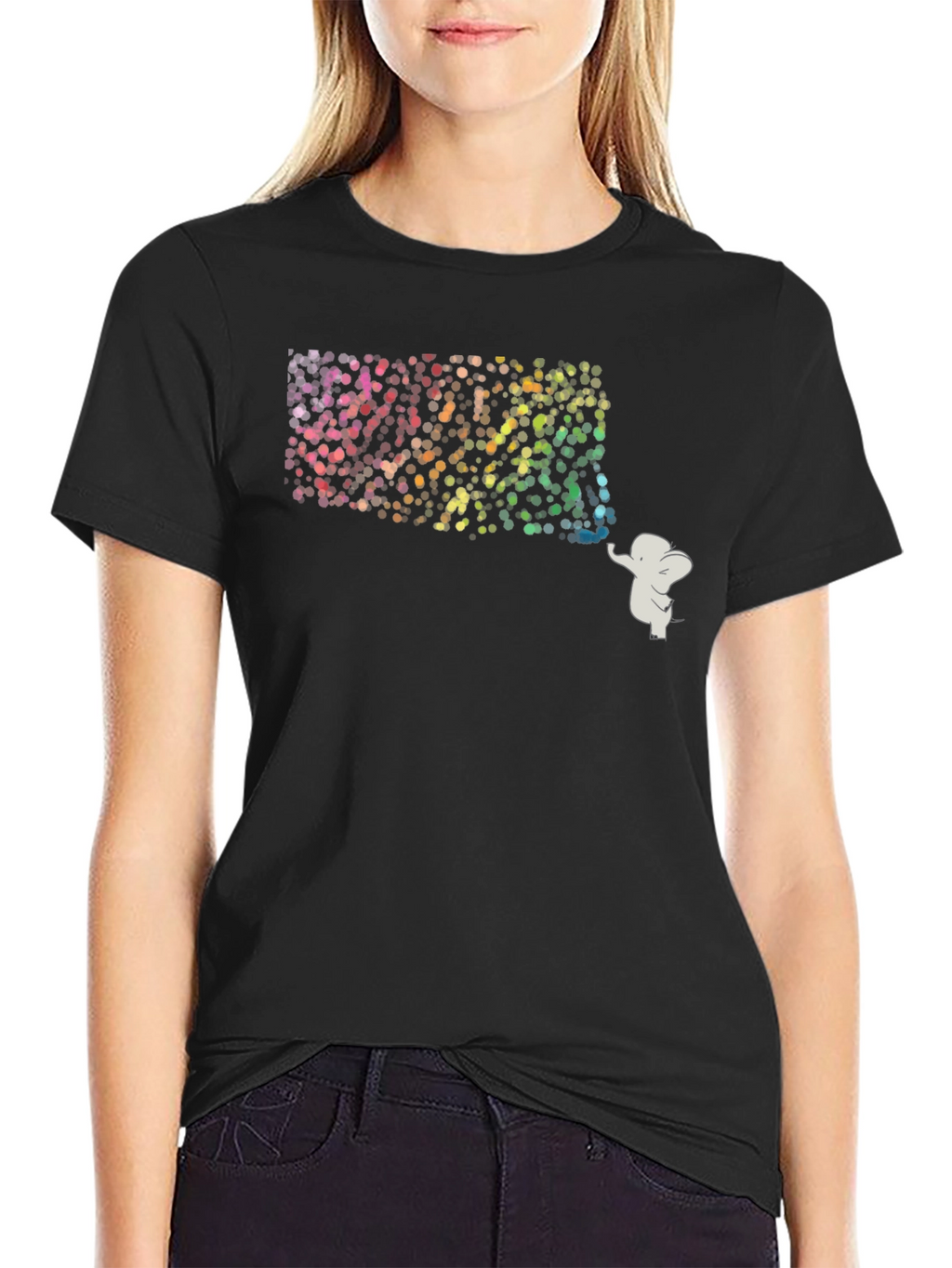Elephant Rainbow Graphic Tee - Mens Black T-Shirt