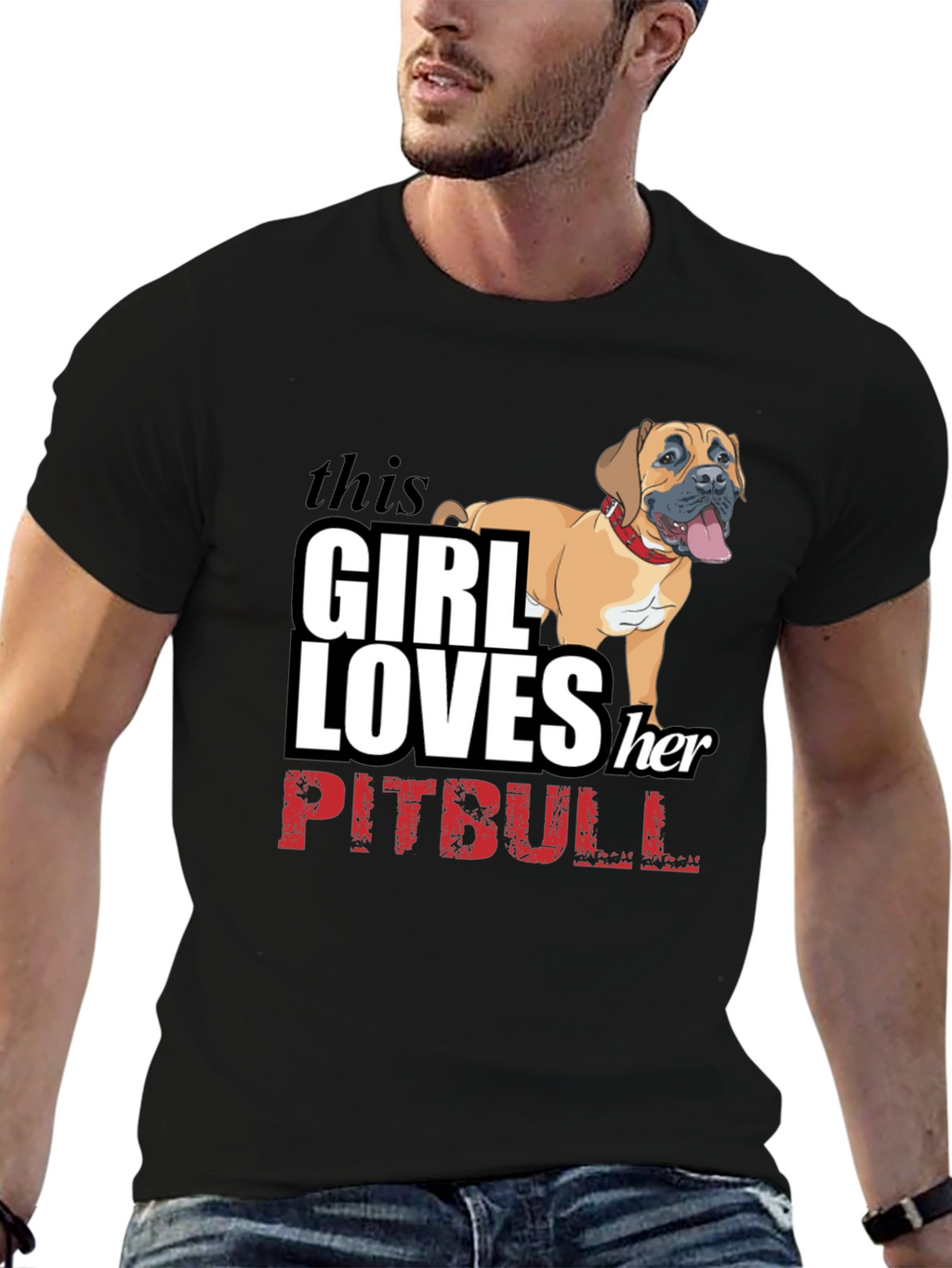 Girl Loves Her Pitbull Black T-Shirt