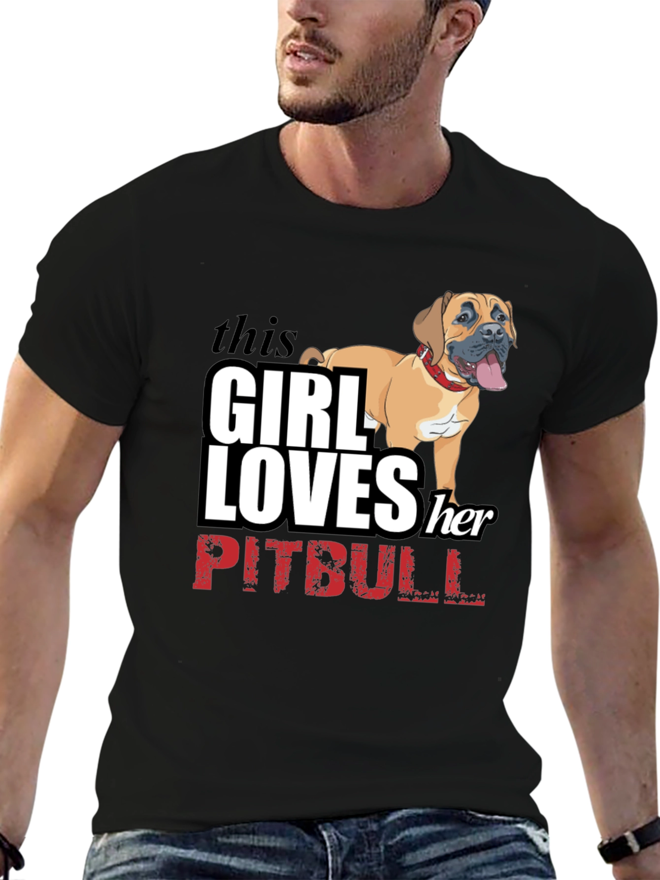 Girl Loves Her Pitbull Black T-Shirt