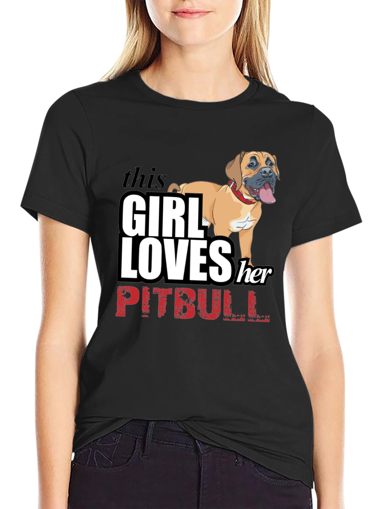 Girl Loves Her Pitbull Black T-Shirt