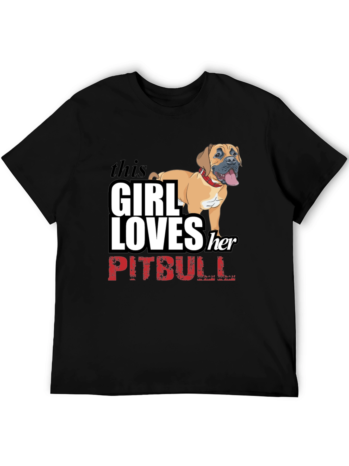 Girl Loves Her Pitbull Black T-Shirt