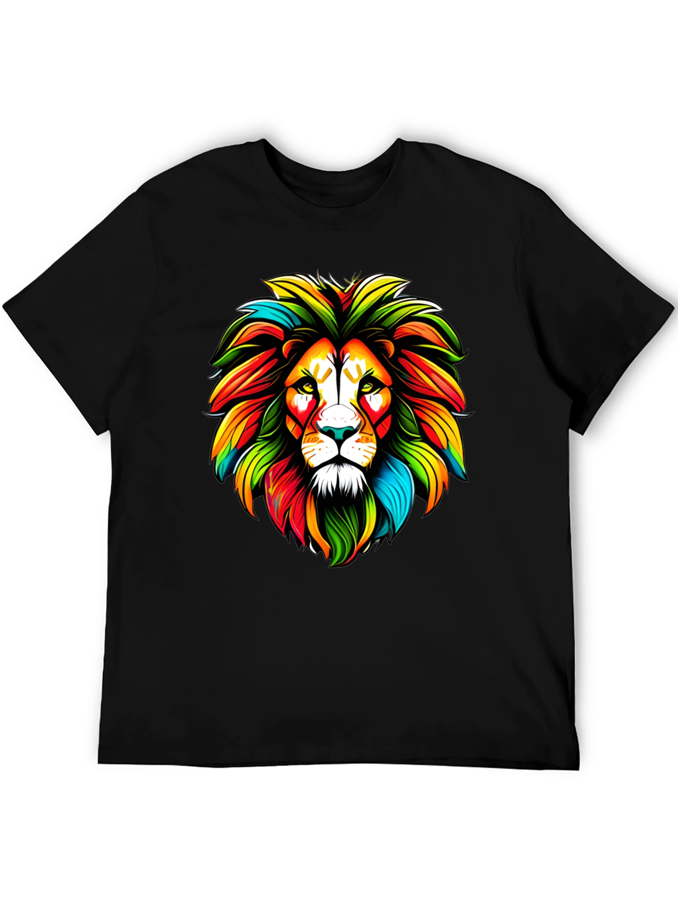 Colorful Lion Graphic Black T-Shirt