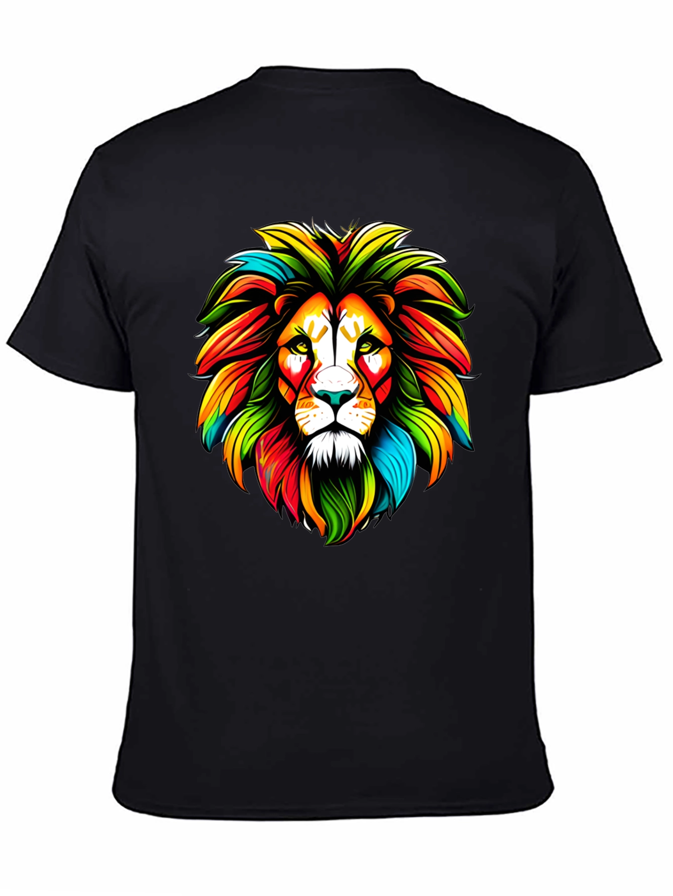 Colorful Lion Graphic Black T-Shirt