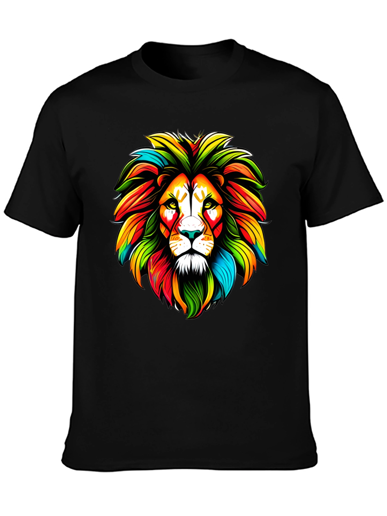 Colorful Lion Graphic Black T-Shirt